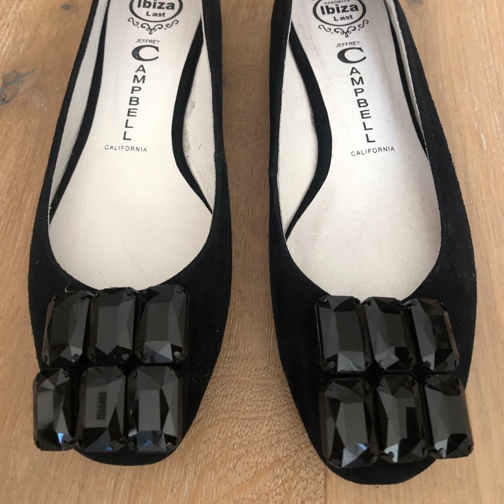 Jeffrey Campbell suede flats with bejeweled toe
